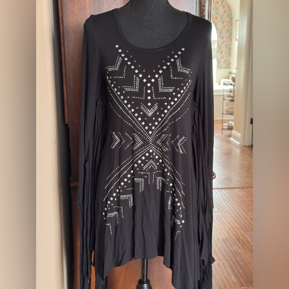 Vocal‎ Black Studded Fringe Tunic Dress - Picture 4 of 10
